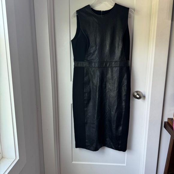 SPANX Combo Leather Like Luxe Sheath Black Vegan Stretch Dress Large LIKE NEW - Picture 7 of 13